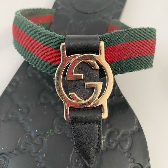 Gucci GG Web Stripe Flip Flop Sandal Black EU 39 US Women's 9 Flat Logo - Picture 11 of 13